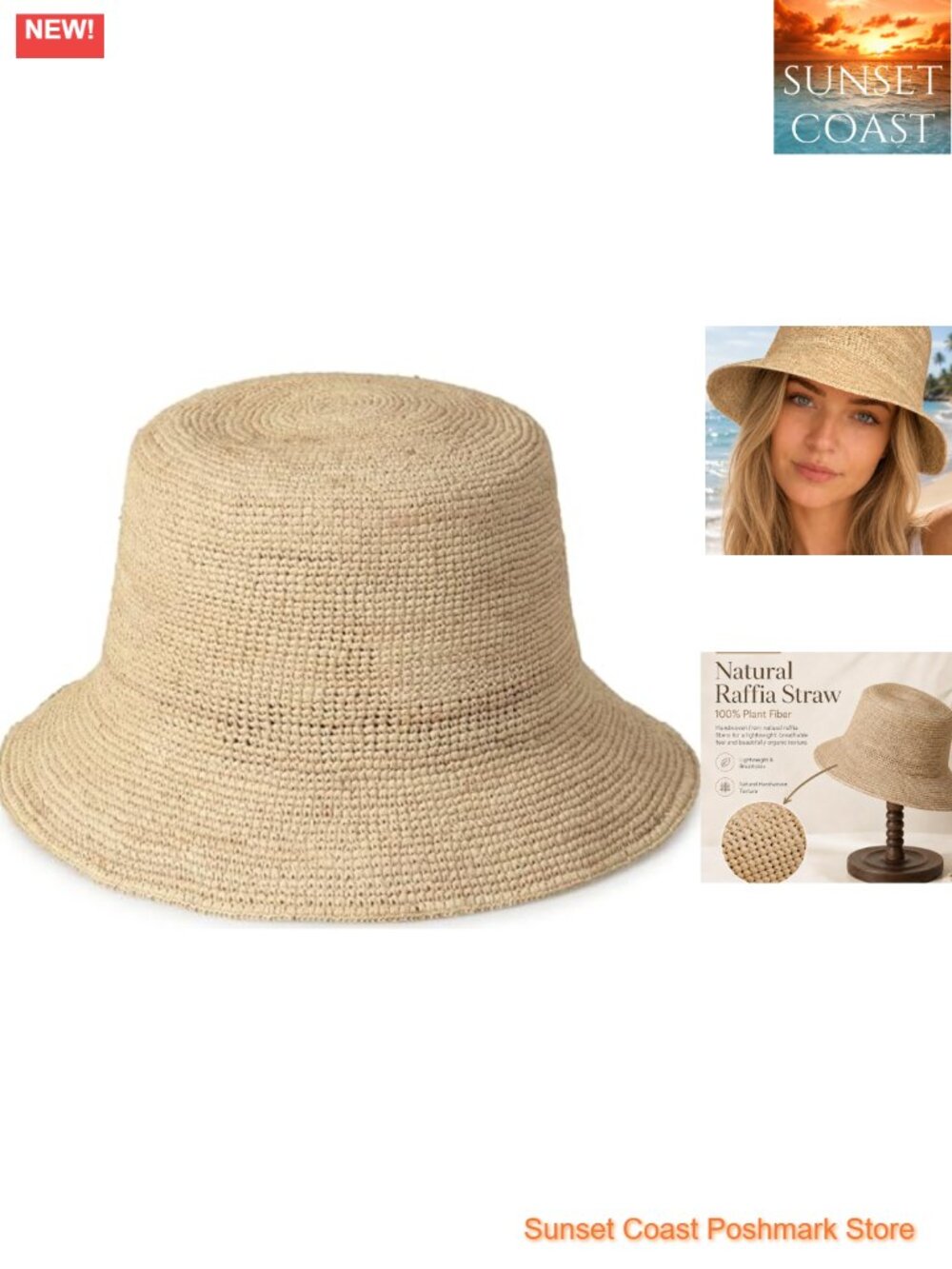 Handwoven Natural Raffia Straw Bucket Hat Foldable Sun Beach Cap